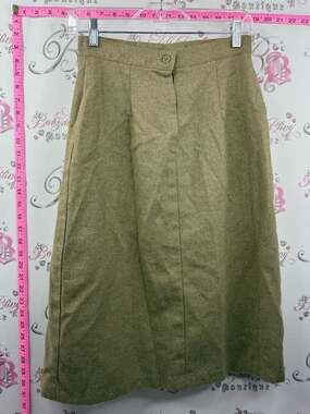 JUNIOR BAZAR BOUTIQUE skirt wool Midi A-Line Skirt in Olive Green tan